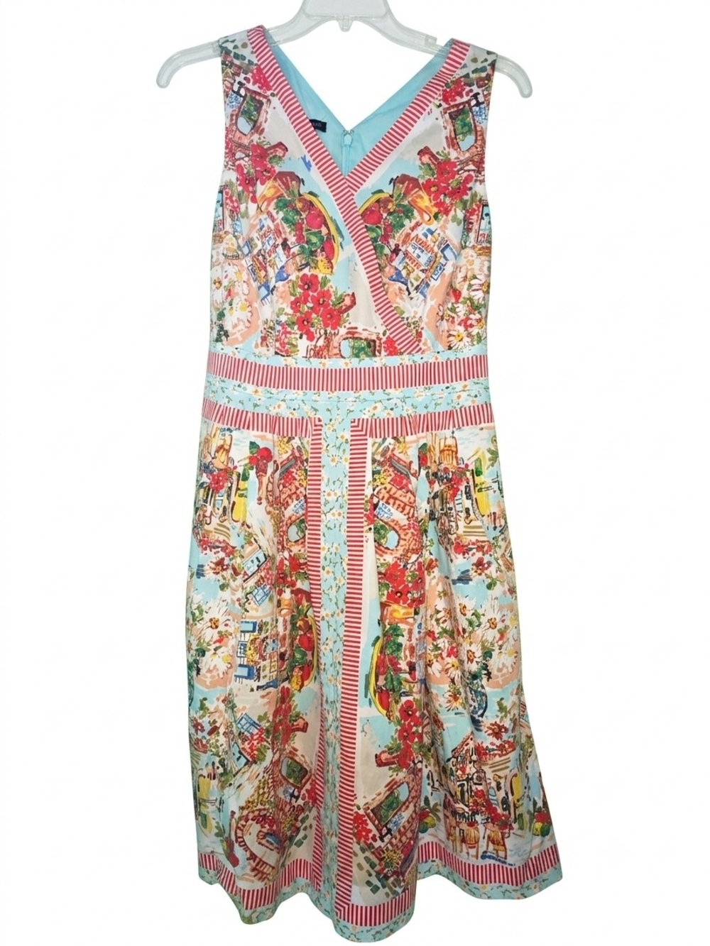 Size Small Talbots Italian Bistro Scene Summer Dress Women's